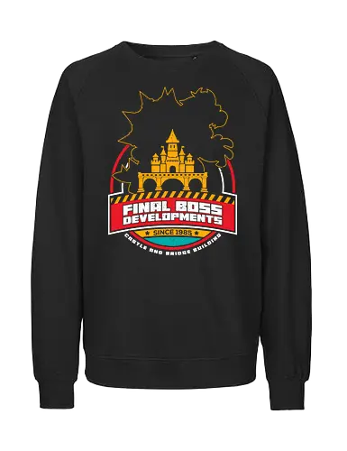Final Boss Developments - gaming, 80s, 8bit, castle, construction, fantasy, final boss, gamer, geek, nerd, nostalgia, old school, retro, villain, vintage - Fairtrade Sweatshirt