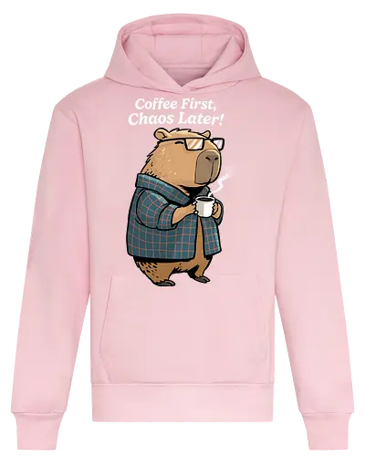 Coffee First Chaos Later - coffee, animal, break, caffeine, caffeine addict, capybara, chaos, coffee lover, cup of coffee, espresso, first coffee, funny capybara, i love coffee, latte, morning - Heavyweight Hoodie