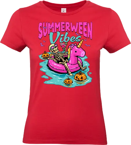 Summerween Vibes - summerween, beach, halloween, holiday, hot ghoul summer, skeleton, spooky, spooky season, summer, summer of love, summer vibes, summertime, summerween skeleton, unicorn, vacation - Standard T-Shirt (Frauen)