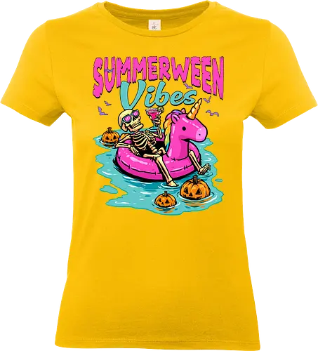 Summerween Vibes - summerween, beach, halloween, holiday, hot ghoul summer, skeleton, spooky, spooky season, summer, summer of love, summer vibes, summertime, summerween skeleton, unicorn, vacation - Standard T-Shirt (Frauen)