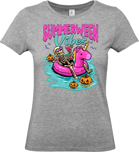 Summerween Vibes - summerween, beach, halloween, holiday, hot ghoul summer, skeleton, spooky, spooky season, summer, summer of love, summer vibes, summertime, summerween skeleton, unicorn, vacation - Standard T-Shirt (Frauen)