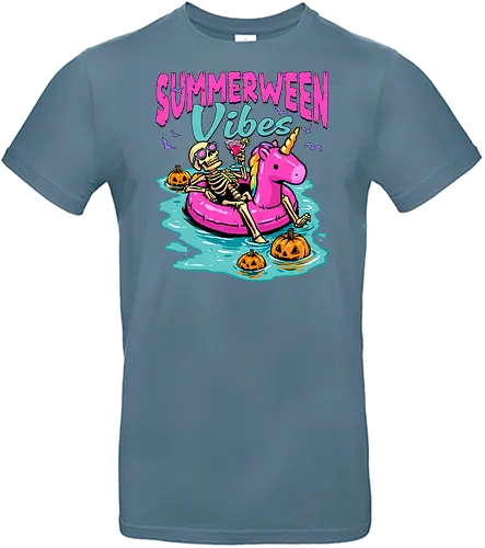 Summerween Vibes - summerween, beach, halloween, holiday, hot ghoul summer, skeleton, spooky, spooky season, summer, summer of love, summer vibes, summertime, summerween skeleton, unicorn, vacation - Standard T-Shirt