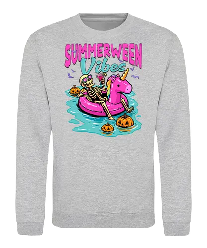 Summerween Vibes - summerween, beach, halloween, holiday, hot ghoul summer, skeleton, spooky, spooky season, summer, summer of love, summer vibes, summertime, summerween skeleton, unicorn, vacation - Sweatshirt