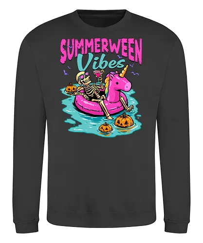 Summerween Vibes - summerween, beach, halloween, holiday, hot ghoul summer, skeleton, spooky, spooky season, summer, summer of love, summer vibes, summertime, summerween skeleton, unicorn, vacation - Sweatshirt