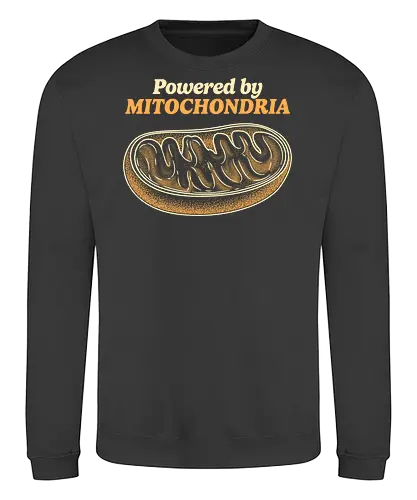Powered by Mitochondria - mitochondria, atp, bacteria, biology, cell biology, chemistry, dna, laboratory, microbiology, mitochondria disease, retro, science, stem, teacher, vintage - Sweatshirt