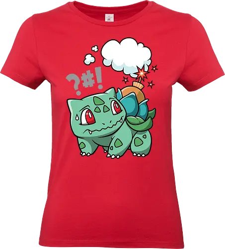 BOOOOMBASAUR - Bulbasaur Kunst, Pokémon Kanto, Starter Pokémon, Pflanze Gift Typ, Geek Kleidung, wütender Bulbasaur, Kawaii Kultur, Nerd Humor, Pokémon 001, süßer Streetwear, Geek Geschenk, Ivysaur Venusaur, Pokémon Nostalgie, minimalistischer Cartoon, Bulbasaur Chibi - Standard T-Shirt (Frauen)