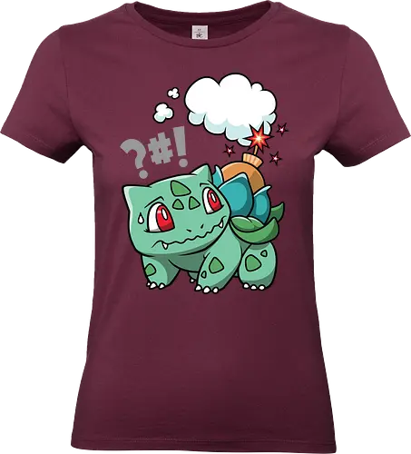 BOOOOMBASAUR - Bulbasaur Kunst, Pokémon Kanto, Starter Pokémon, Pflanze Gift Typ, Geek Kleidung, wütender Bulbasaur, Kawaii Kultur, Nerd Humor, Pokémon 001, süßer Streetwear, Geek Geschenk, Ivysaur Venusaur, Pokémon Nostalgie, minimalistischer Cartoon, Bulbasaur Chibi - Standard T-Shirt (Frauen)