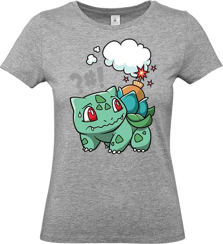 BOOOOMBASAUR - Bulbasaur Kunst, Pokémon Kanto, Starter Pokémon, Pflanze Gift Typ, Geek Kleidung, wütender Bulbasaur, Kawaii Kultur, Nerd Humor, Pokémon 001, süßer Streetwear, Geek Geschenk, Ivysaur Venusaur, Pokémon Nostalgie, minimalistischer Cartoon, Bulbasaur Chibi - Standard T-Shirt (Frauen)