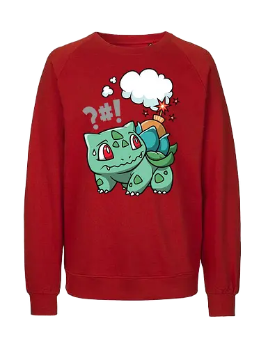 BOOOOMBASAUR - Bulbasaur Kunst, Pokémon Kanto, Starter Pokémon, Pflanze Gift Typ, Geek Kleidung, wütender Bulbasaur, Kawaii Kultur, Nerd Humor, Pokémon 001, süßer Streetwear, Geek Geschenk, Ivysaur Venusaur, Pokémon Nostalgie, minimalistischer Cartoon, Bulbasaur Chibi - Fairtrade Sweatshirt