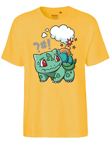 BOOOOMBASAUR - Bulbasaur Kunst, Pokémon Kanto, Starter Pokémon, Pflanze Gift Typ, Geek Kleidung, wütender Bulbasaur, Kawaii Kultur, Nerd Humor, Pokémon 001, süßer Streetwear, Geek Geschenk, Ivysaur Venusaur, Pokémon Nostalgie, minimalistischer Cartoon, Bulbasaur Chibi - Fairtrade T-Shirt