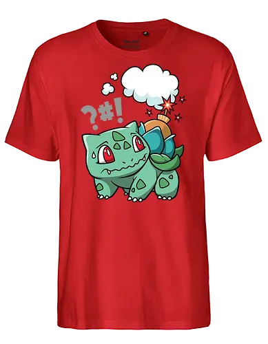 BOOOOMBASAUR - Bulbasaur Kunst, Pokémon Kanto, Starter Pokémon, Pflanze Gift Typ, Geek Kleidung, wütender Bulbasaur, Kawaii Kultur, Nerd Humor, Pokémon 001, süßer Streetwear, Geek Geschenk, Ivysaur Venusaur, Pokémon Nostalgie, minimalistischer Cartoon, Bulbasaur Chibi - Fairtrade T-Shirt