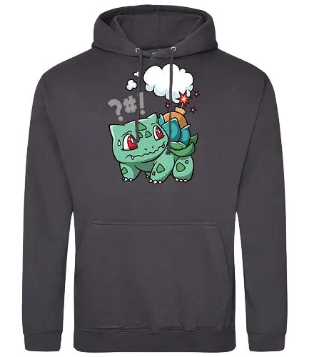 BOOOOMBASAUR - Bulbasaur Kunst, Pokémon Kanto, Starter Pokémon, Pflanze Gift Typ, Geek Kleidung, wütender Bulbasaur, Kawaii Kultur, Nerd Humor, Pokémon 001, süßer Streetwear, Geek Geschenk, Ivysaur Venusaur, Pokémon Nostalgie, minimalistischer Cartoon, Bulbasaur Chibi - Standard Hoodie