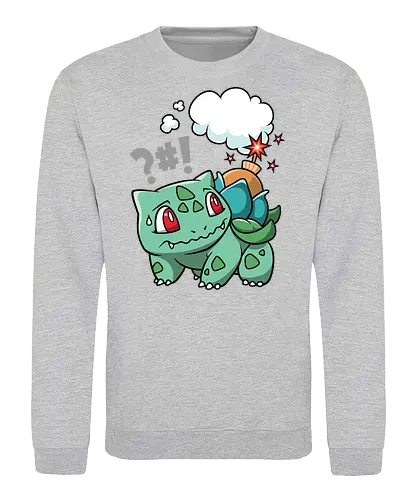 BOOOOMBASAUR - Bulbasaur Kunst, Pokémon Kanto, Starter Pokémon, Pflanze Gift Typ, Geek Kleidung, wütender Bulbasaur, Kawaii Kultur, Nerd Humor, Pokémon 001, süßer Streetwear, Geek Geschenk, Ivysaur Venusaur, Pokémon Nostalgie, minimalistischer Cartoon, Bulbasaur Chibi - Sweatshirt