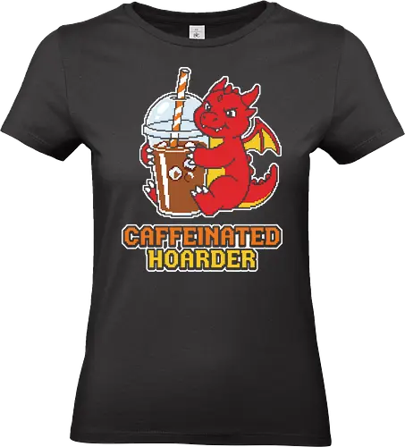 Caffeinated Hoarder - Funny Pixel Art Iced Coffee Dragon - caffeinated hoarder, dragon, iced coffee, coffee lover, pixel art, 8 bit, funny dragon, cute dragon, caffeine addict, retro gamer, fantasy creature, dragon hoard, coffee addict, cold brew, barista, tired, funny coffee quote, mythical beast, tabletop gamer, nerdy humor - Standard T-Shirt (Frauen)
