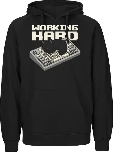 Working Hard - Funny Black Cat on Keyboard Pixel Art