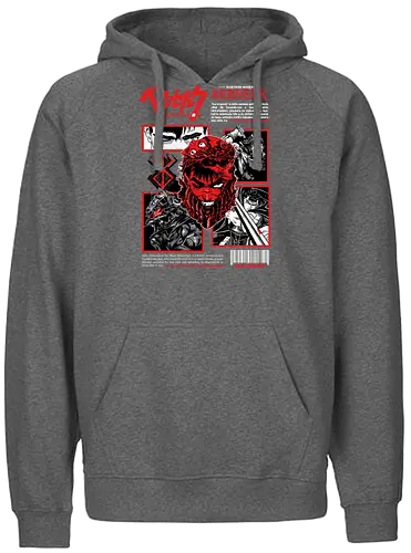 Dark Resolve - berserk, guts, black white anime, manga panel, dark warrior, sword fighter, anime art, seinen anime - Fairtrade Hoodie