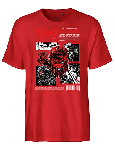 Dark Resolve - berserk, guts, black white anime, manga panel, dark warrior, sword fighter, anime art, seinen anime - Fairtrade T-Shirt