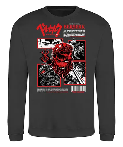 Dark Resolve - berserk, guts, black white anime, manga panel, dark warrior, sword fighter, anime art, seinen anime - Sweatshirt