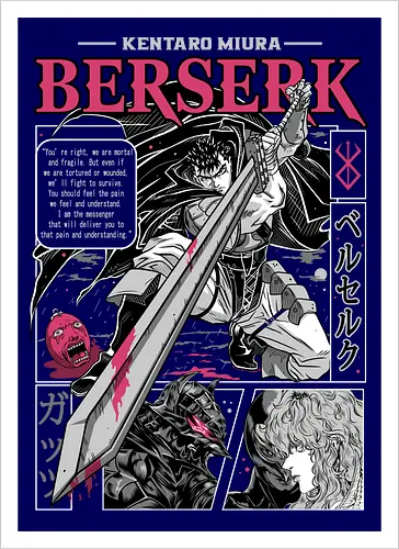 Eternal Struggle - berserk, guts, manga panel, dark anime, struggle theme, sword warrior, seinen manga, anime art - Kunstdruck