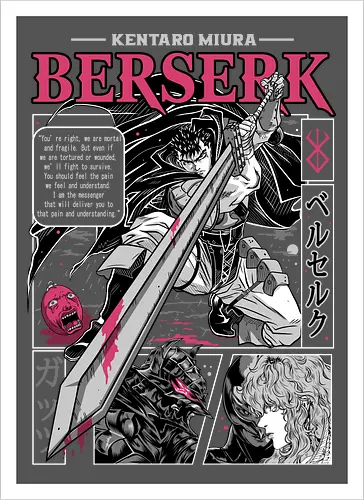 Eternal Struggle - berserk, guts, manga panel, dark anime, struggle theme, sword warrior, seinen manga, anime art - Kunstdruck