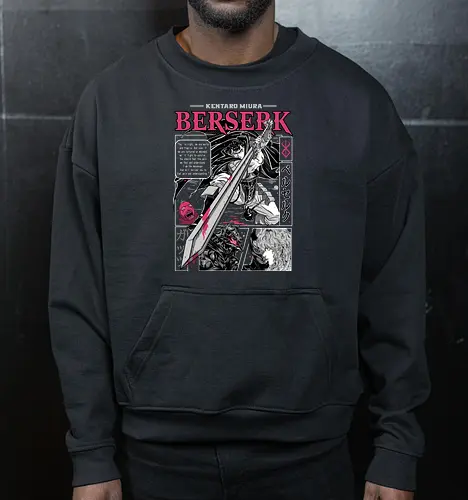 Eternal Struggle - berserk, guts, manga panel, dark anime, struggle theme, sword warrior, seinen manga, anime art - Cropped Sweatshirt