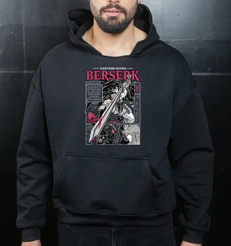 Eternal Struggle - berserk, guts, manga panel, dark anime, struggle theme, sword warrior, seinen manga, anime art - Cropped Hoodie