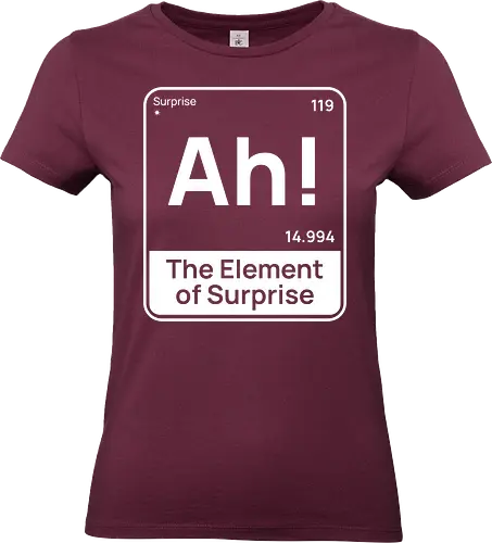 Lustiges Chemie-Design – Element der Überraschung „Ah“ Geek Humor - lustige chemie, element der überraschung, geek humor, nerd witz, wissenschaft humor, chemie liebhaber, periodensystem, kluger humor, labor leben, lehrer humor, stem humor, geek geschenkidee, wissenschaft witz, nerd kultur, chemie design - Standard T-Shirt (Frauen)