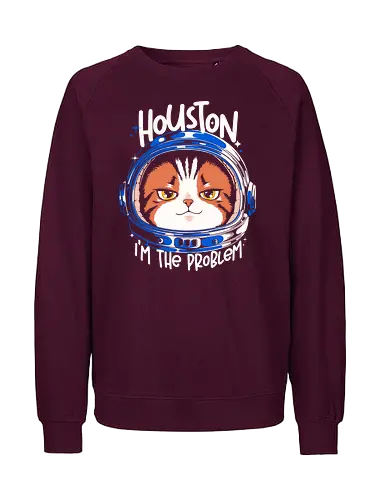 Houston Mood Problem - cat, space, astronaut, scifi, geek, nerd, humor, funny, meme, galaxy, universe, tech, future, cosmic, cartoon, pop, design, cool, attitude, trendy - Fairtrade Sweatshirt