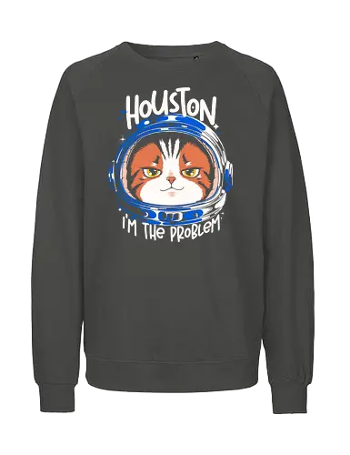 Houston Mood Problem - cat, space, astronaut, scifi, geek, nerd, humor, funny, meme, galaxy, universe, tech, future, cosmic, cartoon, pop, design, cool, attitude, trendy - Fairtrade Sweatshirt