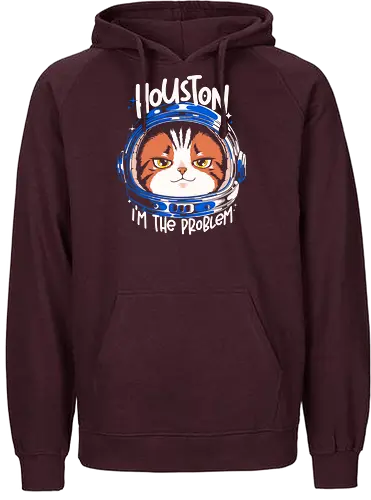 Houston Mood Problem - cat, space, astronaut, scifi, geek, nerd, humor, funny, meme, galaxy, universe, tech, future, cosmic, cartoon, pop, design, cool, attitude, trendy - Fairtrade Hoodie