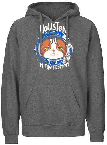Houston Mood Problem - cat, space, astronaut, scifi, geek, nerd, humor, funny, meme, galaxy, universe, tech, future, cosmic, cartoon, pop, design, cool, attitude, trendy - Fairtrade Hoodie