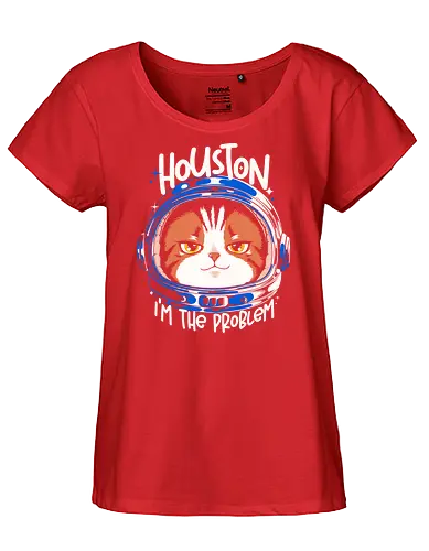 Houston Mood Problem - cat, space, astronaut, scifi, geek, nerd, humor, funny, meme, galaxy, universe, tech, future, cosmic, cartoon, pop, design, cool, attitude, trendy - Fairtrade Girl Shirt