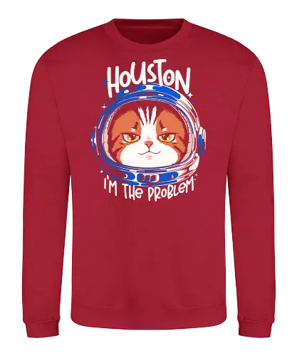 Houston Mood Problem - cat, space, astronaut, scifi, geek, nerd, humor, funny, meme, galaxy, universe, tech, future, cosmic, cartoon, pop, design, cool, attitude, trendy - Sweatshirt