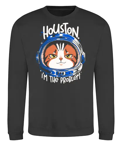 Houston Mood Problem - cat, space, astronaut, scifi, geek, nerd, humor, funny, meme, galaxy, universe, tech, future, cosmic, cartoon, pop, design, cool, attitude, trendy - Sweatshirt