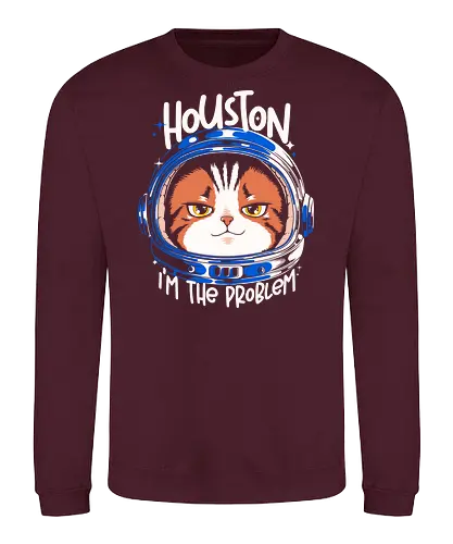 Houston Mood Problem - cat, space, astronaut, scifi, geek, nerd, humor, funny, meme, galaxy, universe, tech, future, cosmic, cartoon, pop, design, cool, attitude, trendy - Sweatshirt