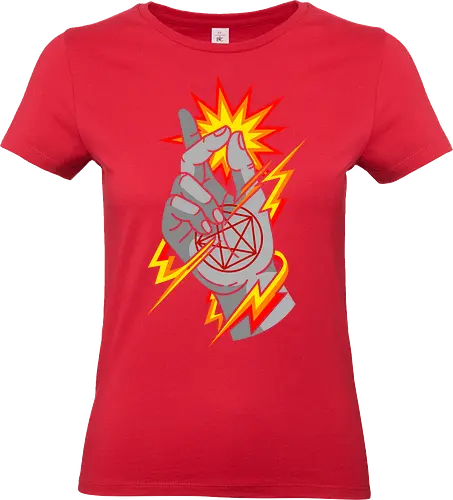 Snap of the Occult: Elemental Magic - Occult pentagram, magic snap, arcane energy, esoteric art, witchy aesthetic, supernatural graphic, dark magic symbol, gothic streetwear, comic book magic, mystical hand sign - Standard T-Shirt (Frauen)