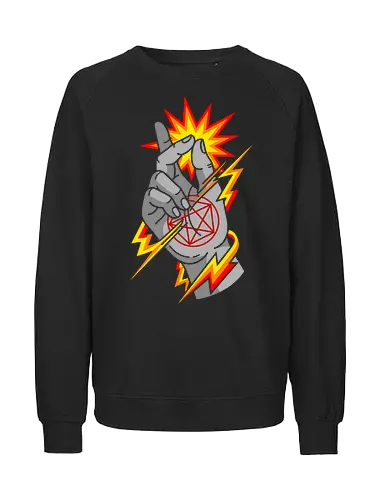 Snap of the Occult: Elemental Magic - Occult pentagram, magic snap, arcane energy, esoteric art, witchy aesthetic, supernatural graphic, dark magic symbol, gothic streetwear, comic book magic, mystical hand sign - Fairtrade Sweatshirt