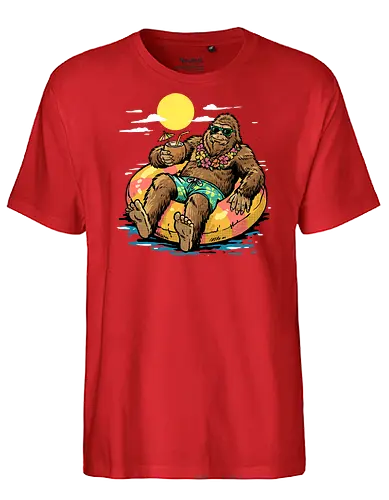 Cryptid Summer - bigfoot summer, beach, big foot, bigfoot, conspiracy, conspiracy theory, cryptid, cryptozoology, funny bigfoot, ocean, sasquatch, sea, squatch, summer, vacation - Fairtrade T-Shirt
