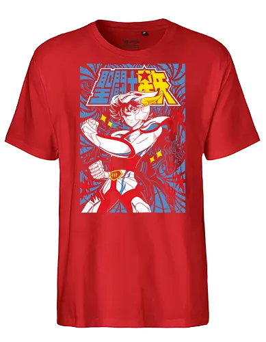 Pegasus Warrior – Rising Star - saint seiya, pegasus, anime knight, bronze saint, zodiac anime, anime battle, warrior armor, cosmos power - Fairtrade T-Shirt