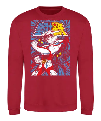 Pegasus Warrior – Rising Star - saint seiya, pegasus, anime knight, bronze saint, zodiac anime, anime battle, warrior armor, cosmos power - Sweatshirt