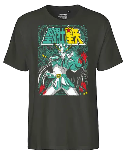 Dragon Warrior – Rising Power - saint seiya, dragon knight, anime warrior, bronze saint, martial arts, anime battle, dragon power, cosmos energy - Fairtrade T-Shirt