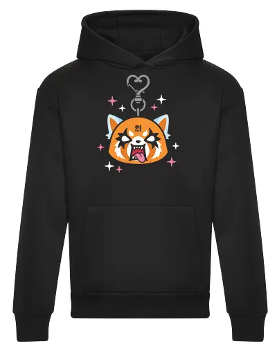 Aggretsuko: Metal Heart Keychain - Aggretsuko, Retsuko, metalhead cat, Sanrio anime, kawaii metal, red panda, office rage, heavy metal anime, cute but aggressive, anime keychain art - Heavyweight Hoodie