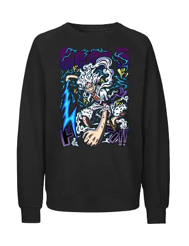 Neon God - manga art, anime power, Pirate, gear 5 luffy, sun god nika, anime transformation, neon anime, pirate king - Fairtrade Sweatshirt
