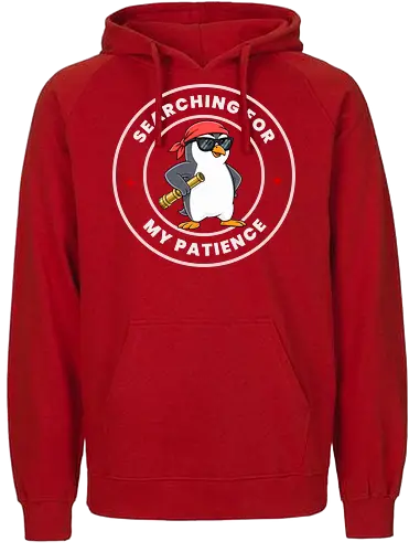 Searching For My Patience - penguin humor, patience joke, funny animal, sarcastic shirt, cartoon penguin, cute meme, attitude design - Fairtrade Hoodie