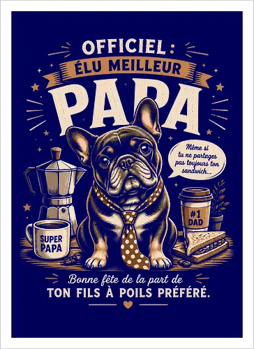 Elu Meilleur Papa Bouledogue Français Vintage Cadeau Fete des Peres