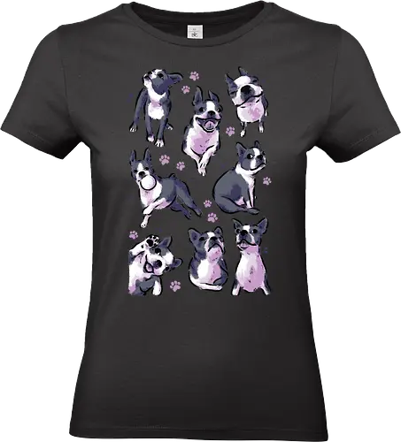 Boston Terrier Love White - boston terrier, dog, funny boston, cute boston, kawaii boston, pet, pattern, dogs, seamless, watrcolor, love, lover, collection, animal, xmorfina - Standard T-Shirt (Frauen)