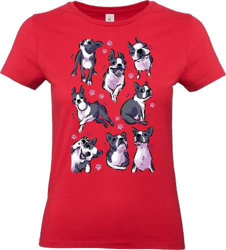 Boston Terrier Love White - boston terrier, dog, funny boston, cute boston, kawaii boston, pet, pattern, dogs, seamless, watrcolor, love, lover, collection, animal, xmorfina - Standard T-Shirt (Frauen)