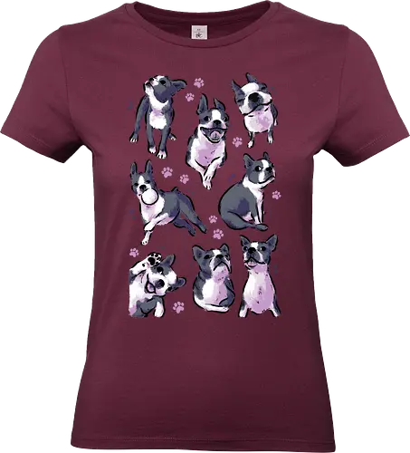 Boston Terrier Love White - boston terrier, dog, funny boston, cute boston, kawaii boston, pet, pattern, dogs, seamless, watrcolor, love, lover, collection, animal, xmorfina - Standard T-Shirt (Frauen)