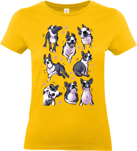 Boston Terrier Love White - boston terrier, dog, funny boston, cute boston, kawaii boston, pet, pattern, dogs, seamless, watrcolor, love, lover, collection, animal, xmorfina - Standard T-Shirt (Frauen)