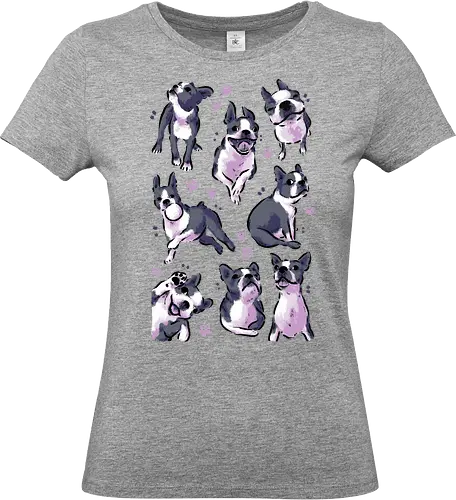 Boston Terrier Love White - boston terrier, dog, funny boston, cute boston, kawaii boston, pet, pattern, dogs, seamless, watrcolor, love, lover, collection, animal, xmorfina - Standard T-Shirt (Frauen)